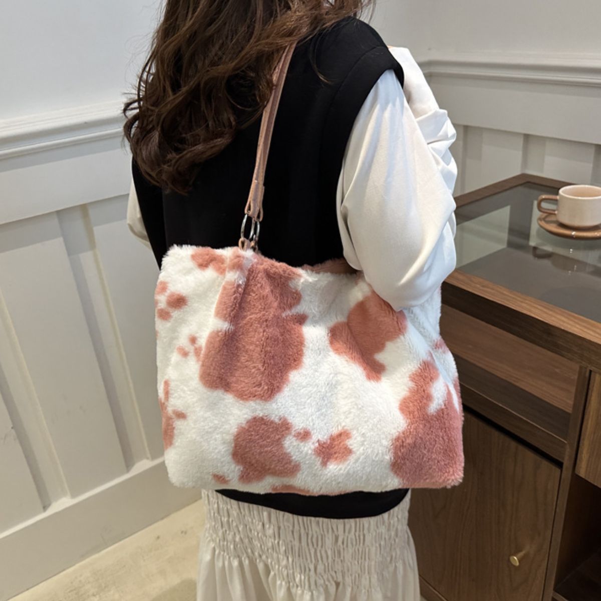 Maisie Cow Print Furry Tote Bag-Multiple Color Options