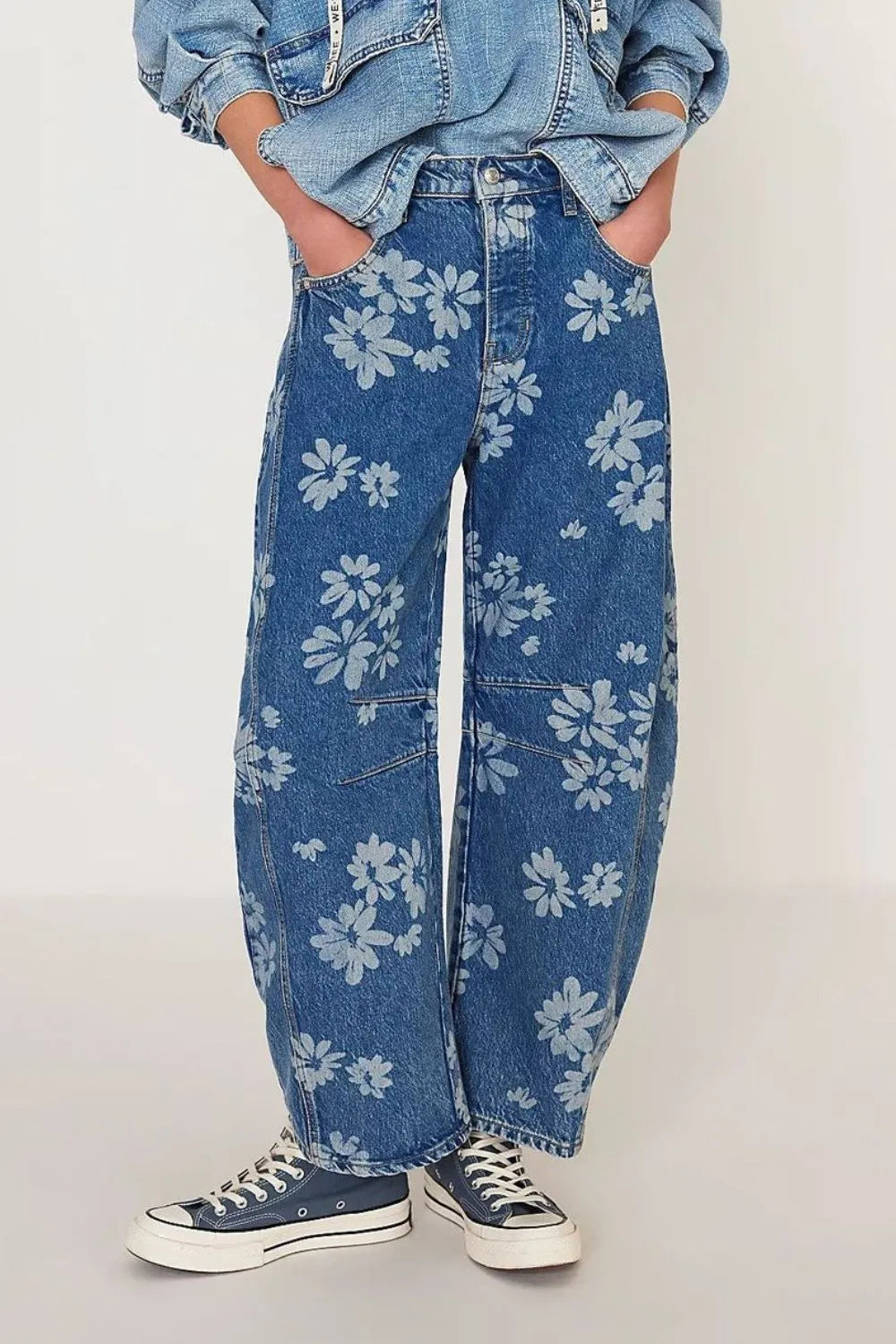Daisy Flower Print Wide Leg Jeans