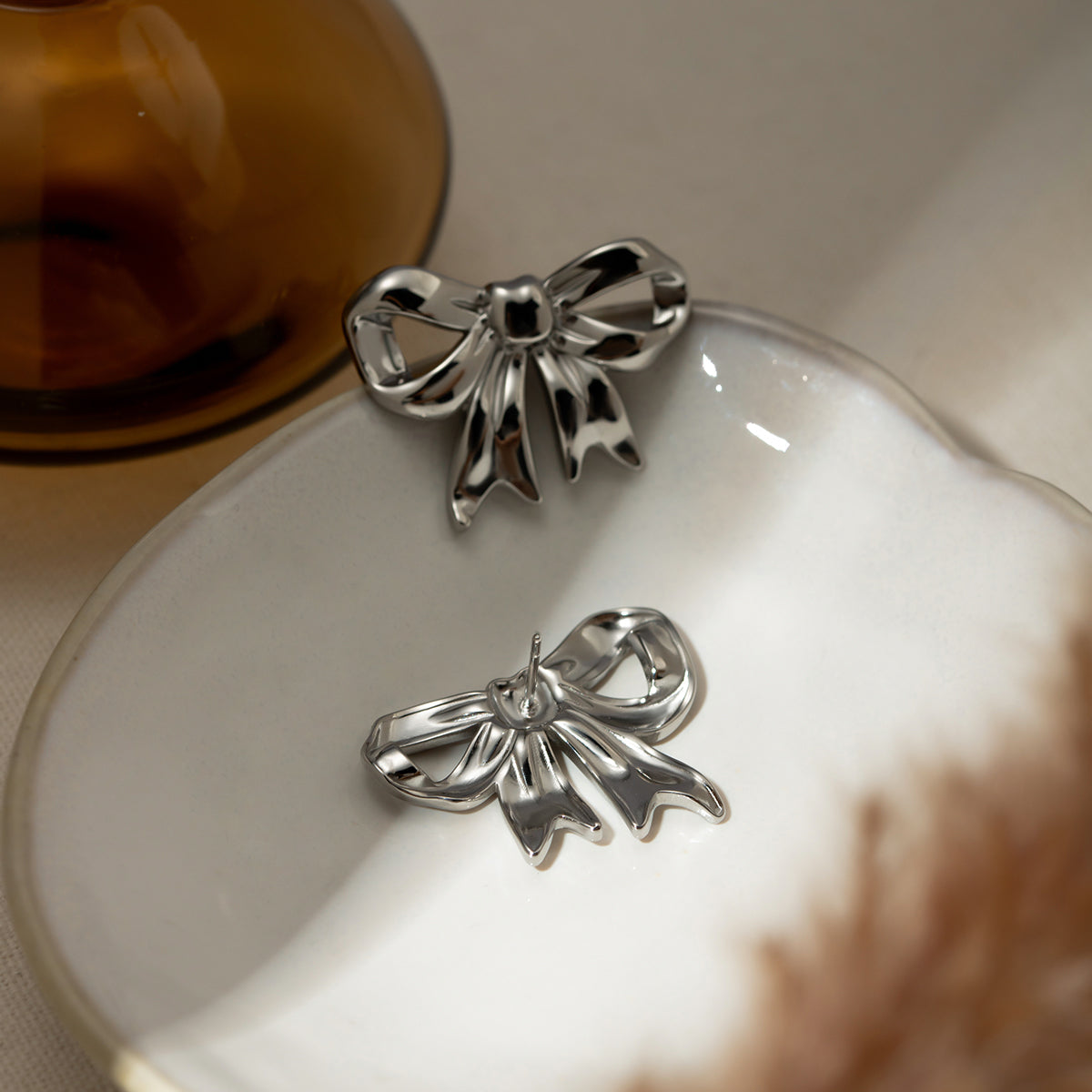 Lucy Stainless Steel Bow Stud Earrings