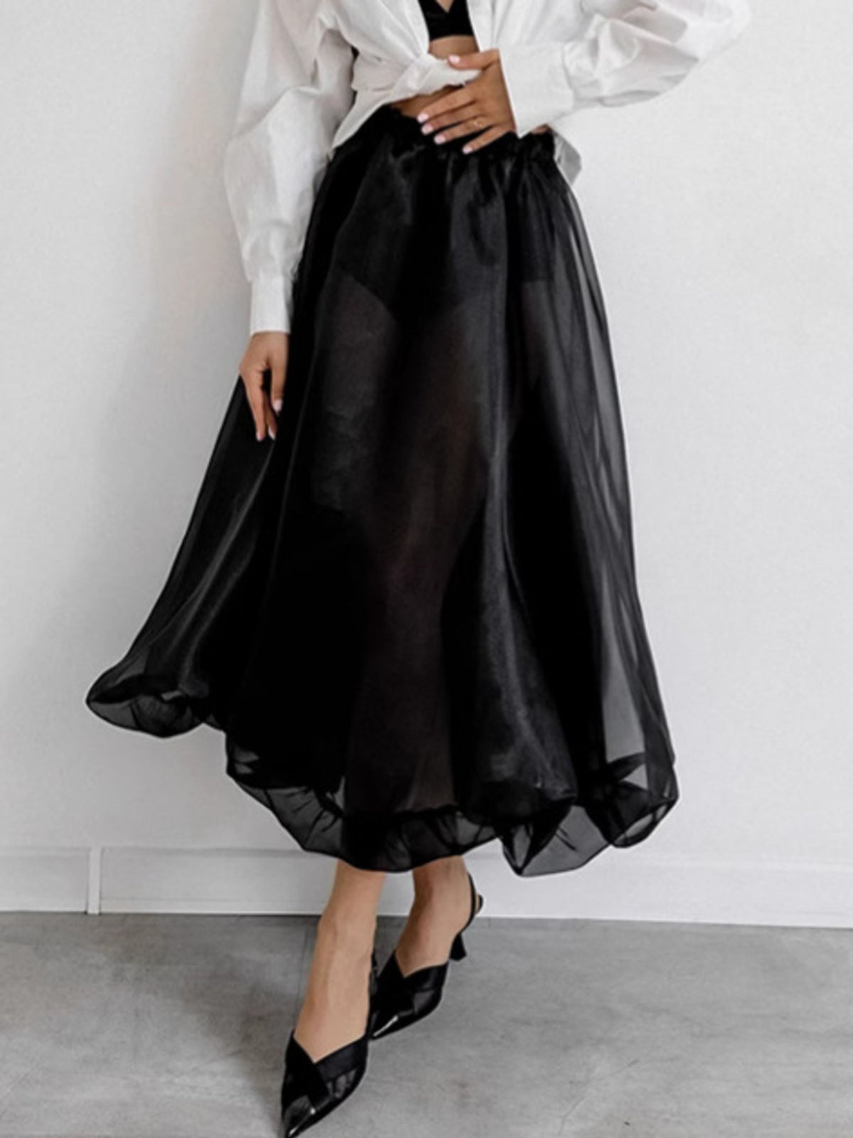 Lucy Elastic Waist Semi-Sheer Flowy Skirt-Multiple Colors!