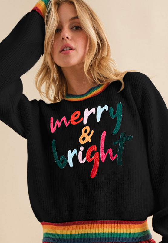 MERRY & BRIGHT Ribbed Round Neck Sweater-Multiple Color Options