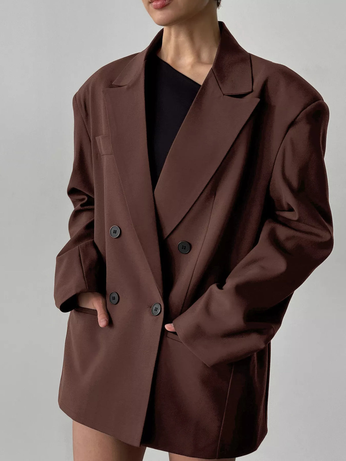 Beatrix-Bleu Double-Breasted Lapel Collar Blazer