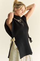 Winnie Side Split Turtleneck Sleeveless Knit Top