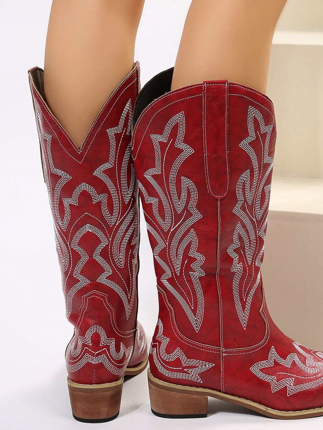 Runa Leather Embroidered Geometric Point Toe Boots