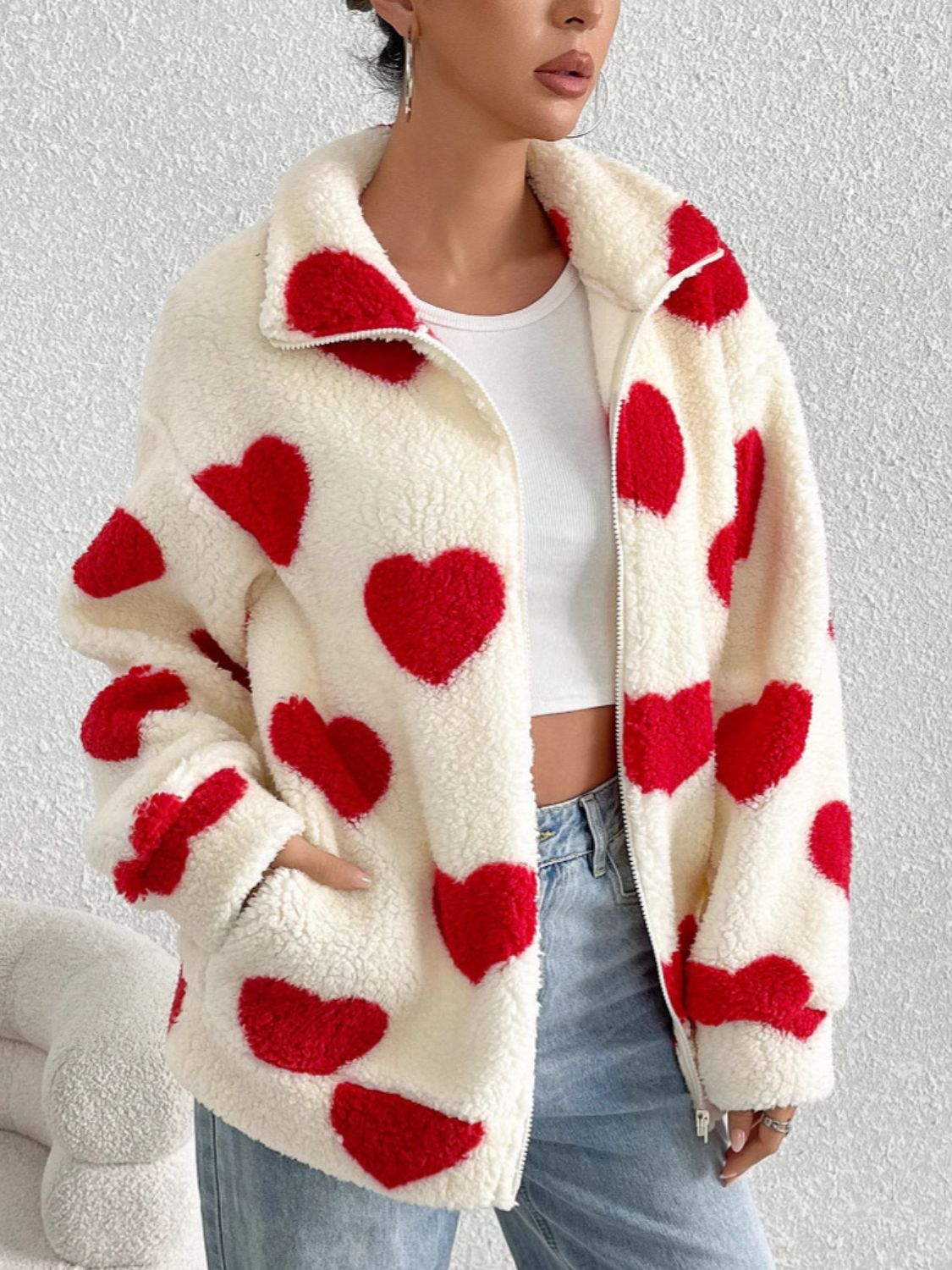 Sparrow Heart Zip Up Furry Jacket-Multiple Color Options