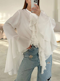 Clover Ruffle Trim Sleeve Blouse- Multiple Colors!