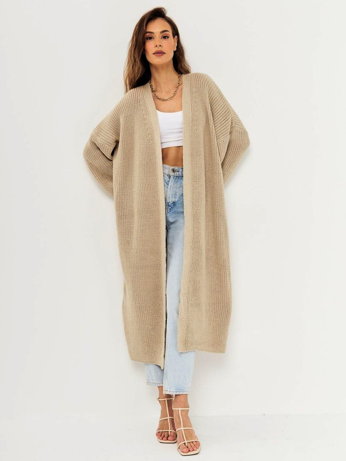 Esme Open Front Long Sleeve Longline Cardigan-Multiple Color Options