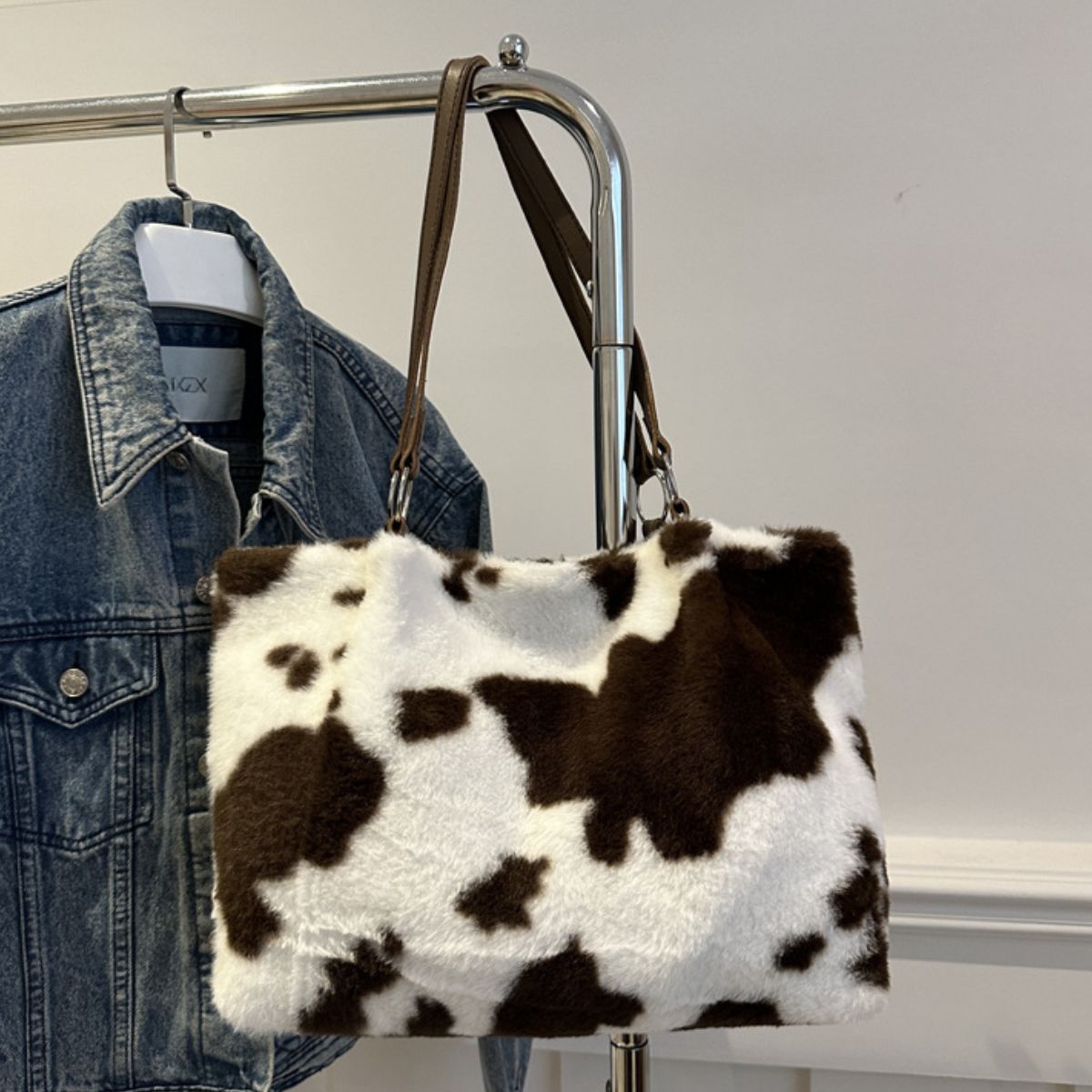 Maisie Cow Print Furry Tote Bag-Multiple Color Options