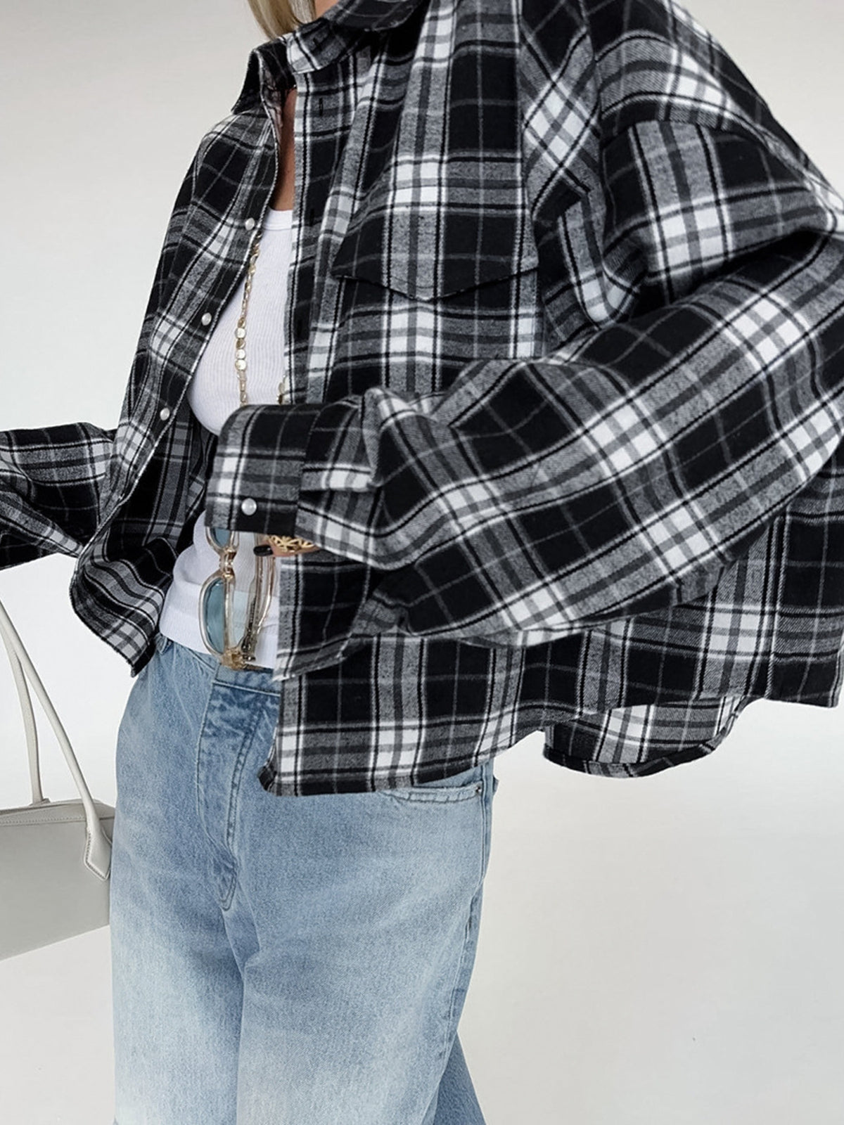Dove Oversized Plaid Button Up Top