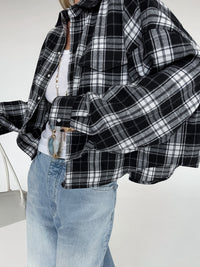 Dove Oversized Plaid Button Up Top