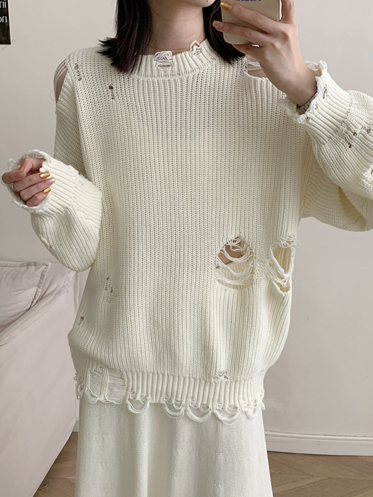 Zoe Distressed Sweater and Skirt Set