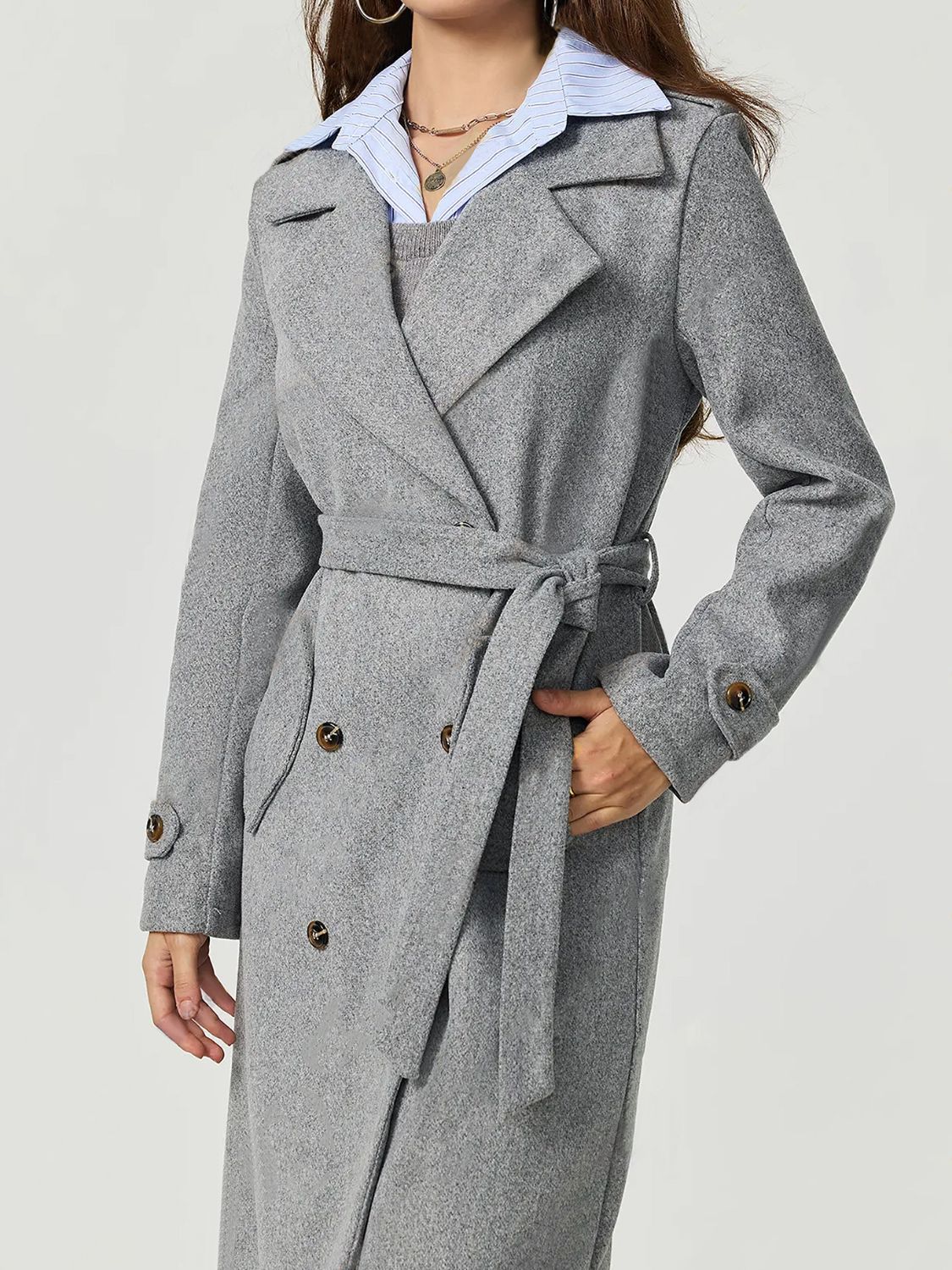 Amorette Collared Neck Long Sleeve Longline Coat