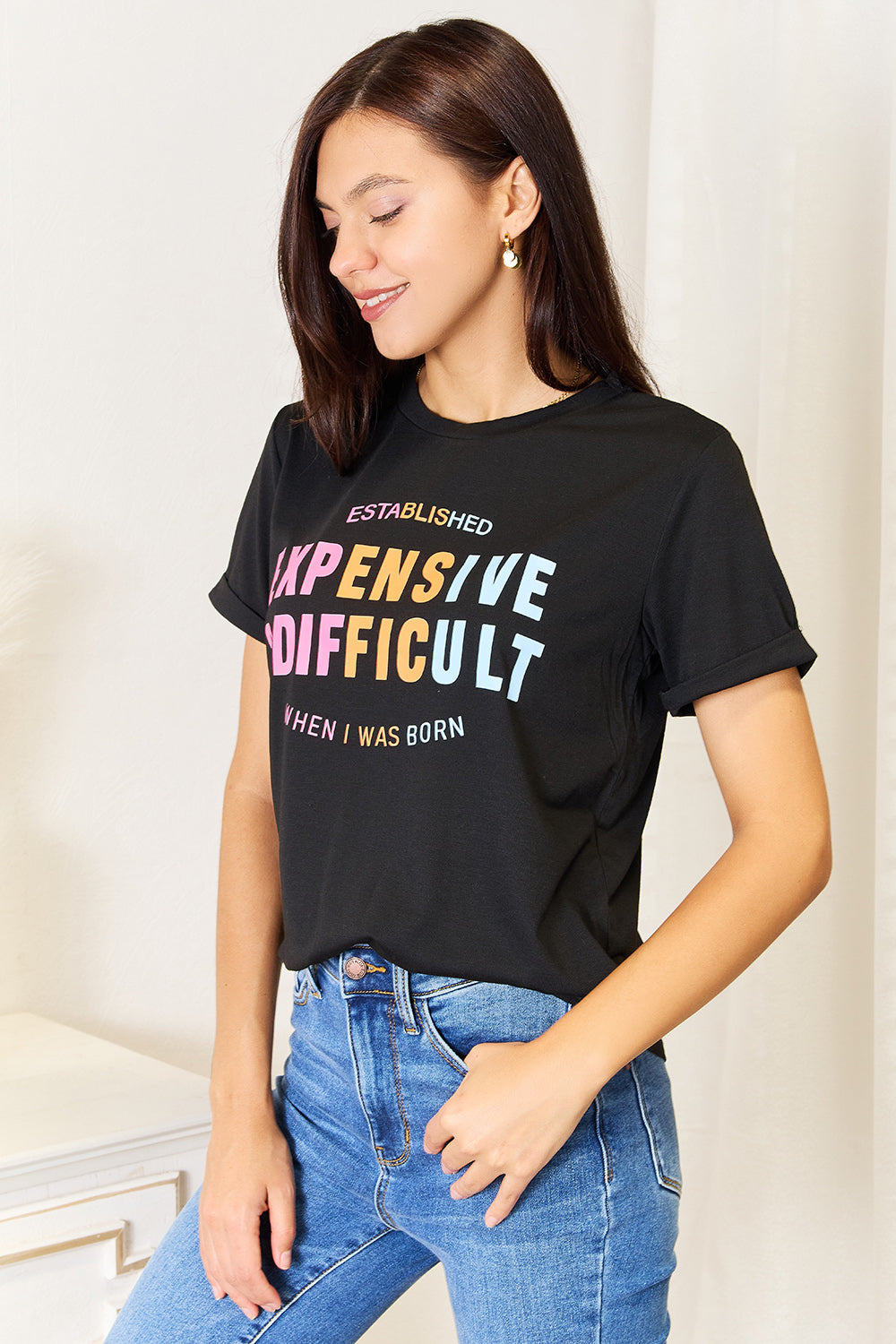 Expensive and Difficult Graphic Cuffed Sleeve T-Shirt