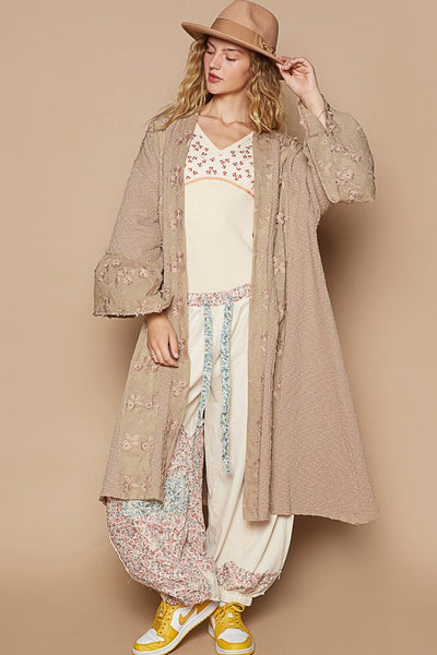 Alaiya Flower Lace Trim Open Front Longline Cardigan