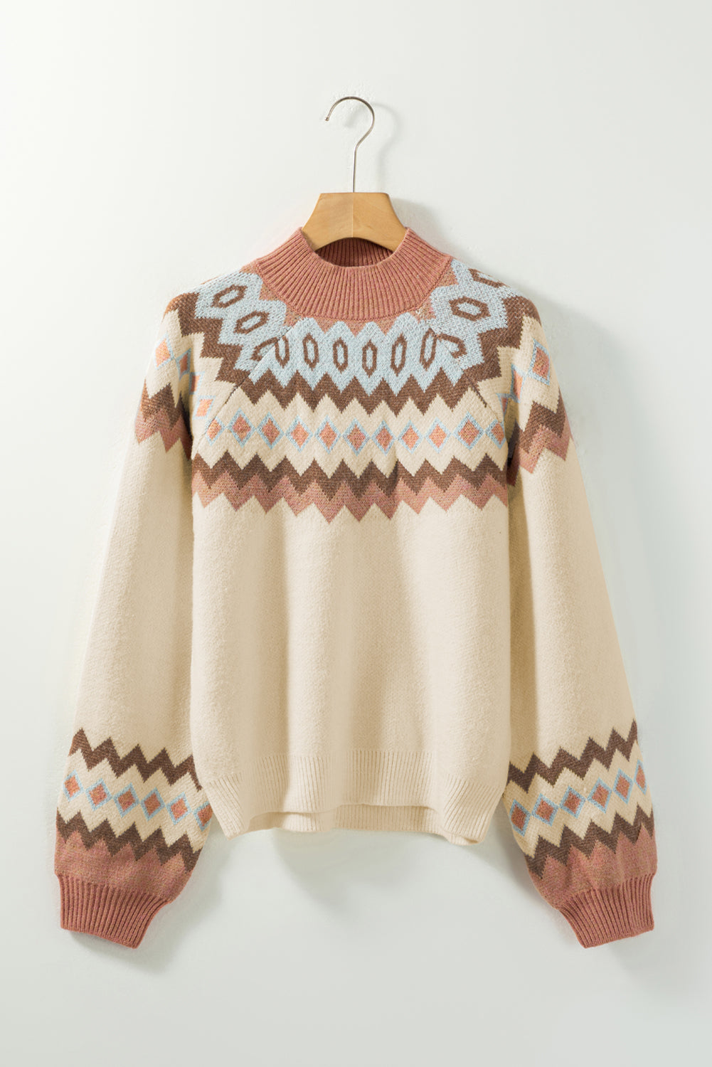 Aurelie Geometric Mock Neck Long Sleeve Sweater