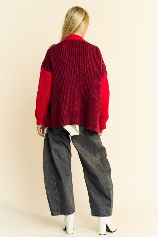 Rue Cable-Knit Color Block Open Front Cardigan