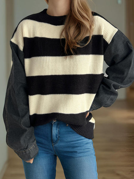 Cara Striped Denim Sleeve Sweater