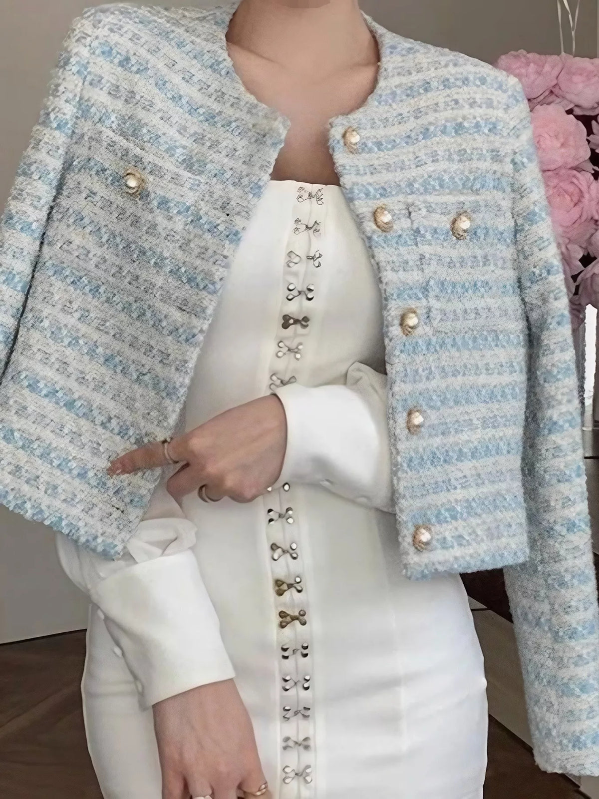 Goldie Cropped Button Up Tweed Jacket