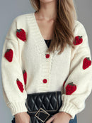 Strawberry Cake V-Neck Long Sleeve Cardigan