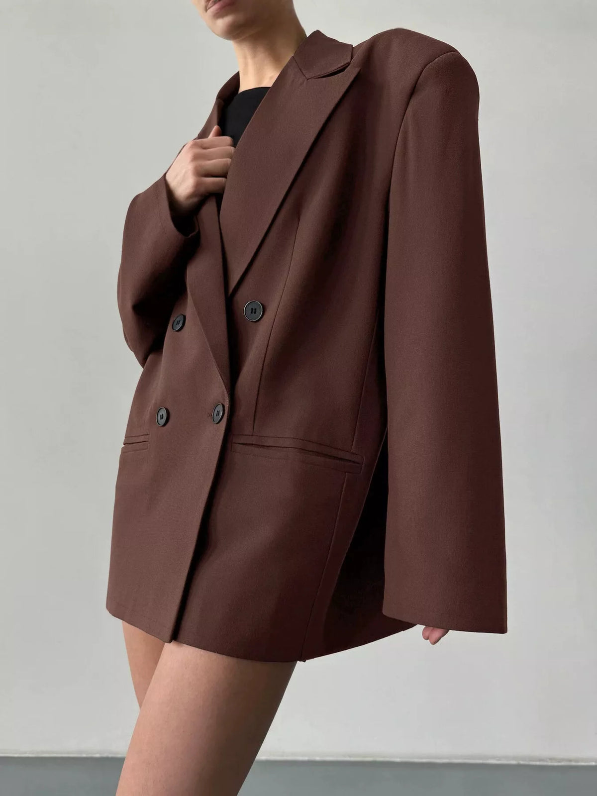 Beatrix-Bleu Double-Breasted Lapel Collar Blazer