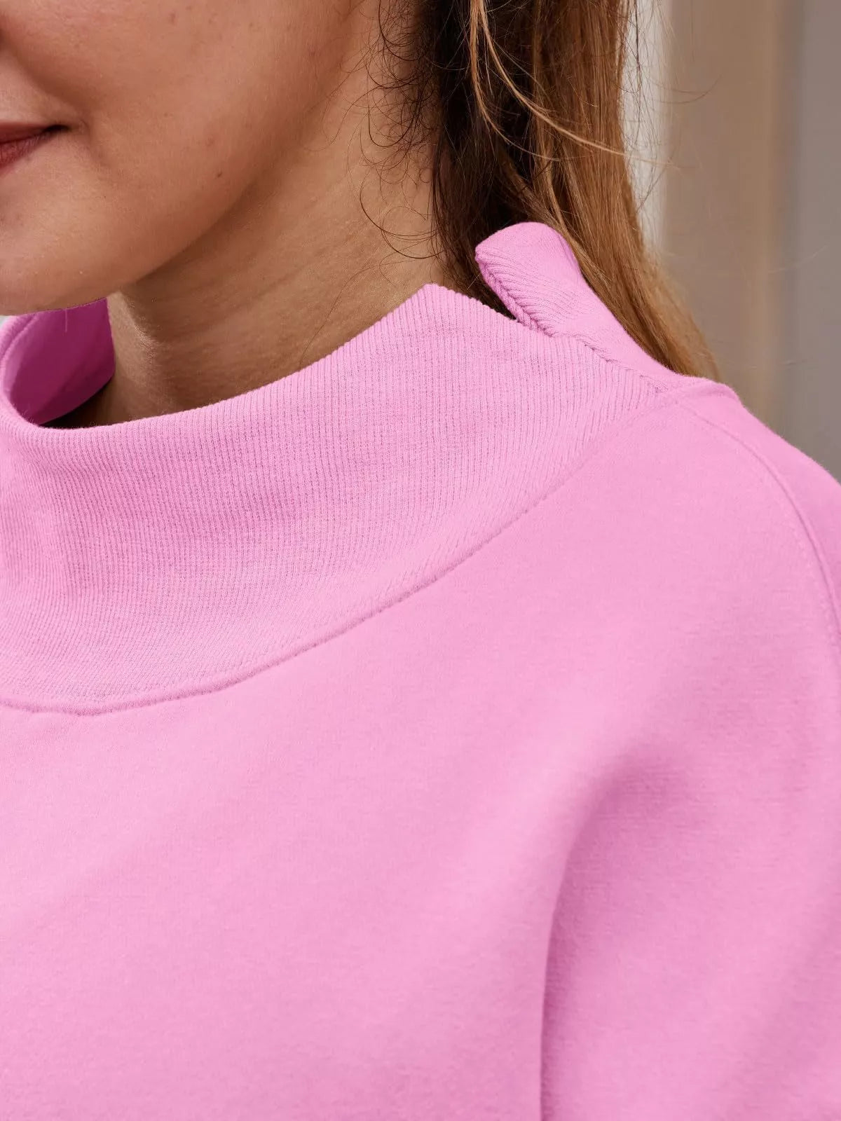 Mia Marjorie  Mock Neck Dropped Shoulder Sweatshirt