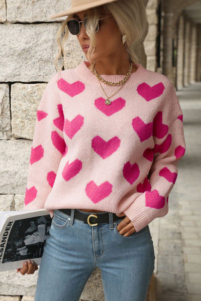 Parker Heart Pattern Dropped Shoulder Sweater-Multiple Color Options