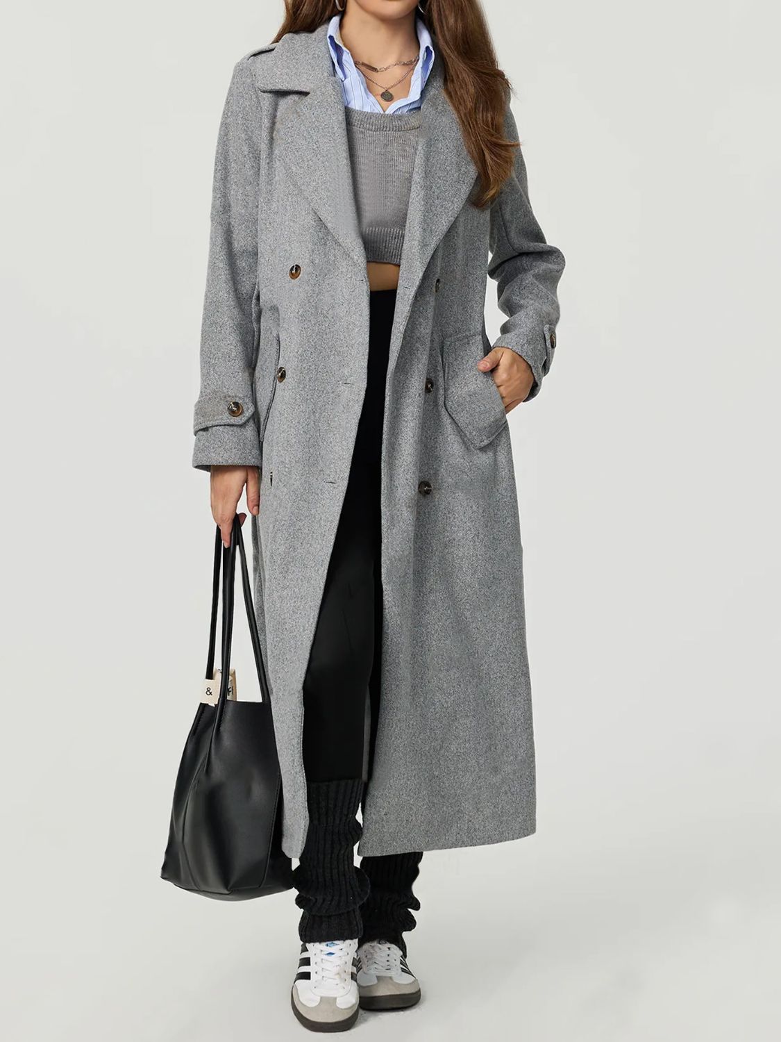 Amorette Collared Neck Long Sleeve Longline Coat