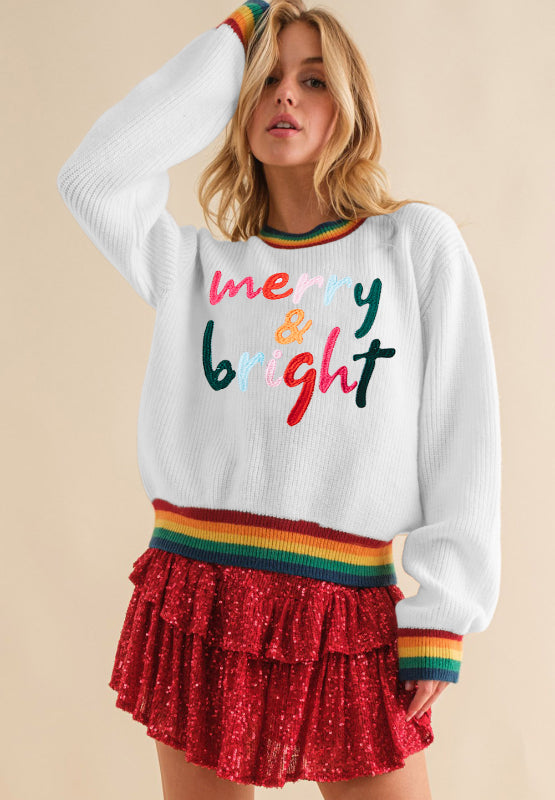 MERRY & BRIGHT Ribbed Round Neck Sweater-Multiple Color Options