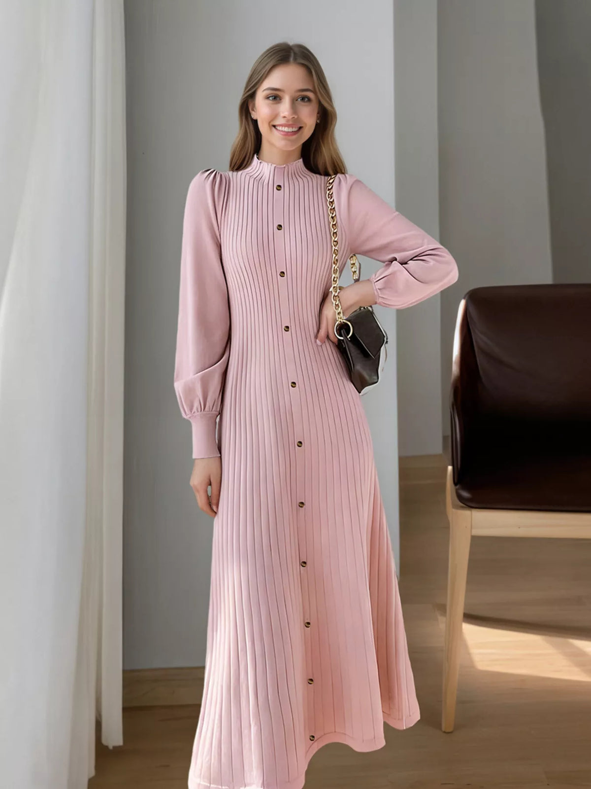 Penny Ribbed Knit Mock Neck Midi Dress-Multiple Color Options!