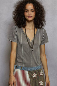 Eliza Clare V-Neck Short Sleeve Top with Stitch Seam Detail
