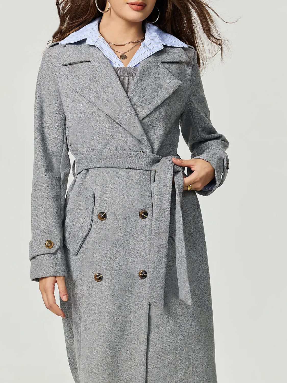 Amorette Collared Neck Long Sleeve Longline Coat