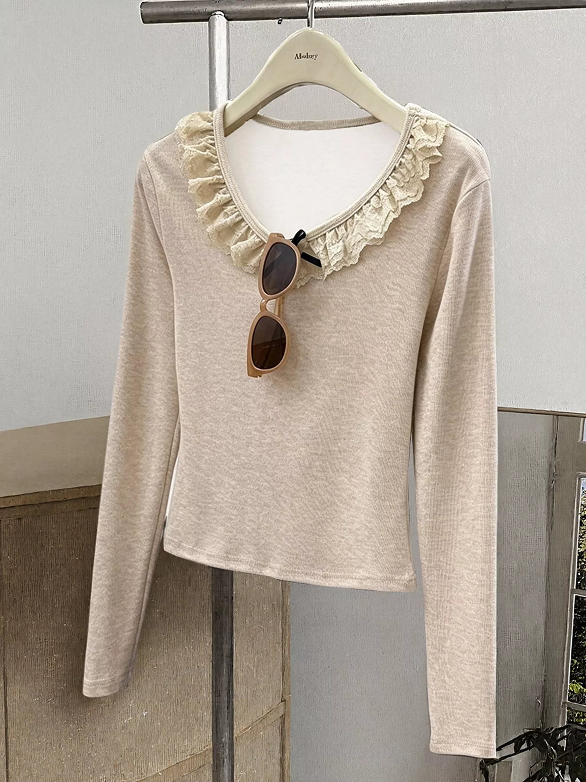 Mariette Lace Trim Long Sleeve T-Shirt