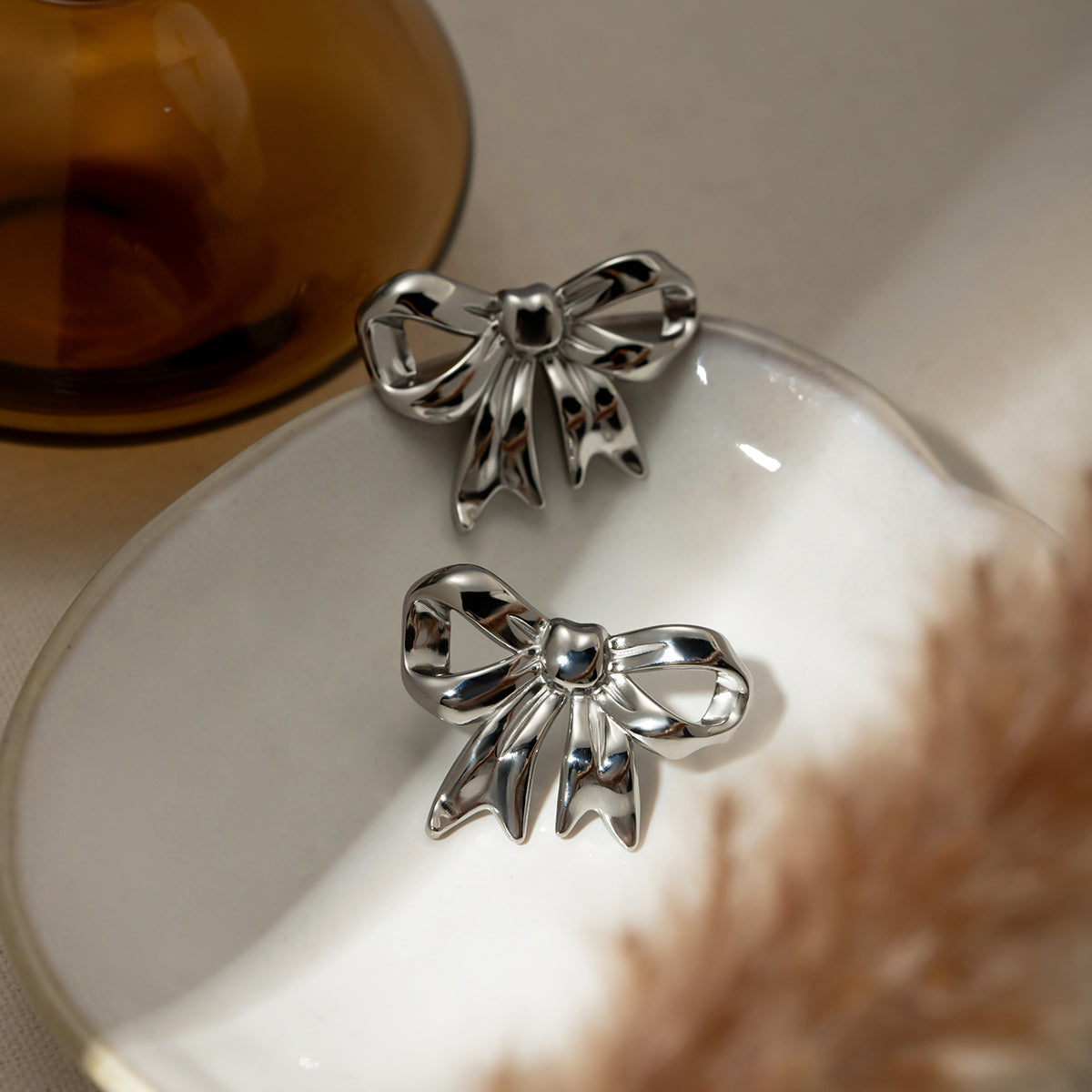 Lucy Stainless Steel Bow Stud Earrings