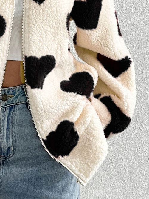 Sparrow Heart Zip Up Furry Jacket-Multiple Color Options