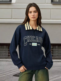 Sunday Sage Graphic Striped Collar Sweatshirt