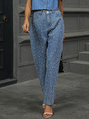 Clara Pearl Detail Straight Jeans with Pockets