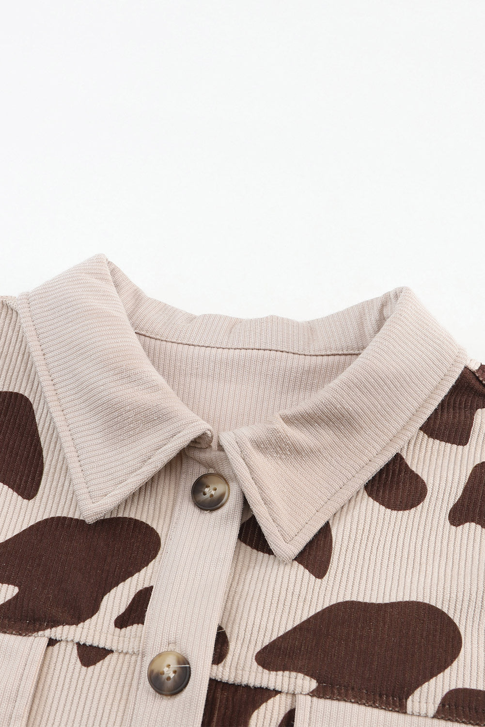 Caramel Cow Print Button Up Corduroy Shacket