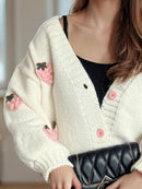 Strawberry Cake V-Neck Long Sleeve Cardigan
