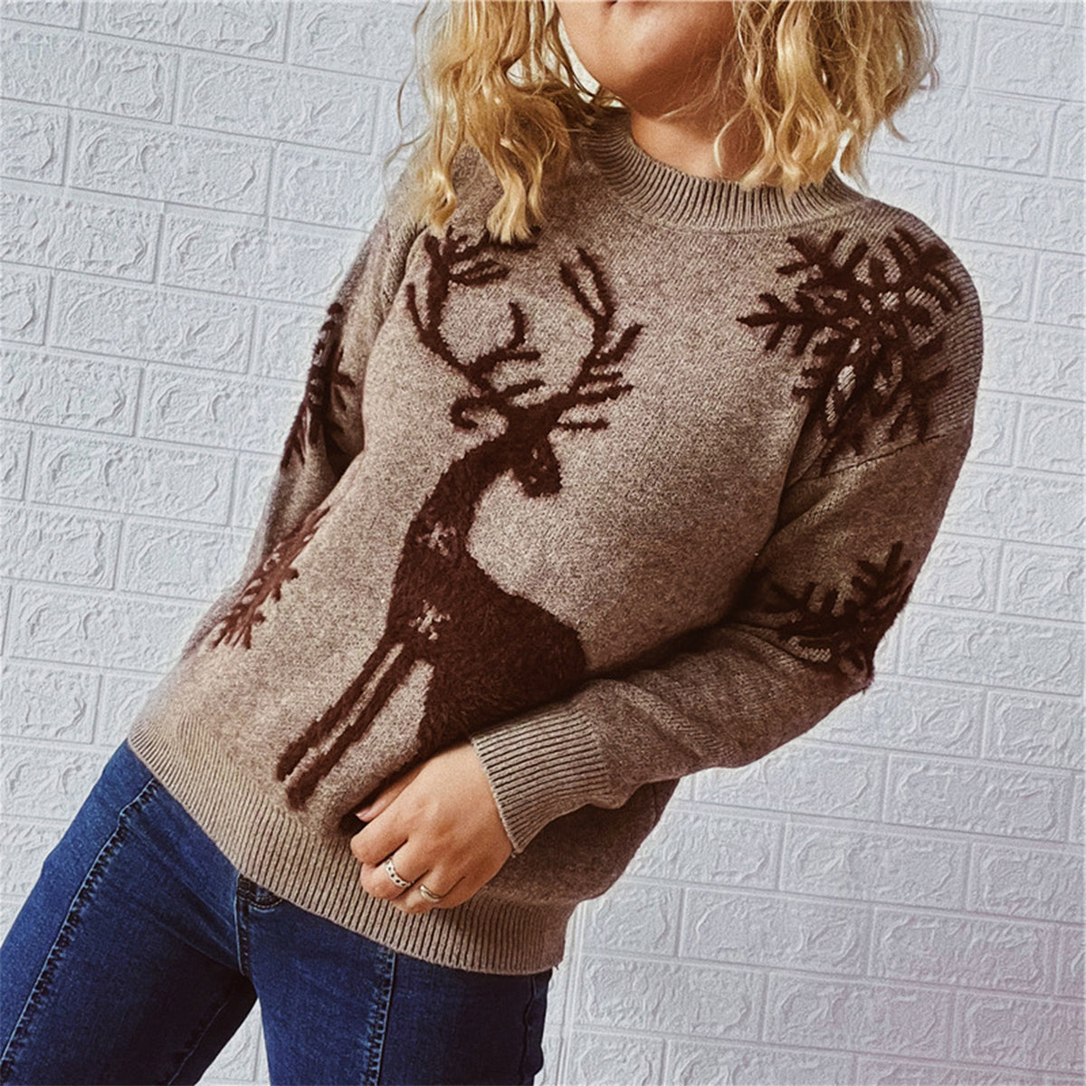 Melody Reindeer and Snowflake Pattern Sweater