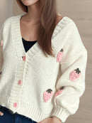 Strawberry Cake V-Neck Long Sleeve Cardigan