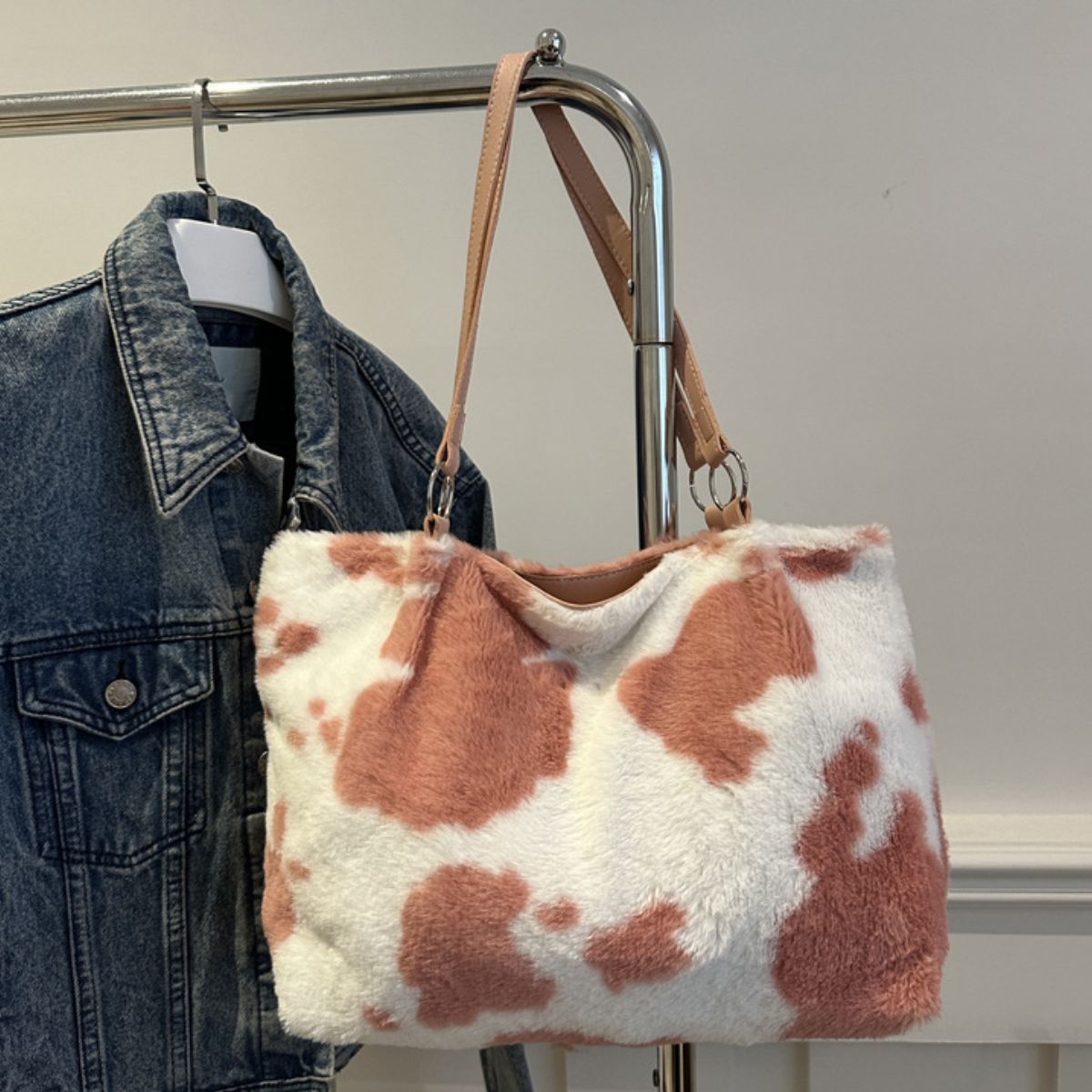 Maisie Cow Print Furry Tote Bag-Multiple Color Options