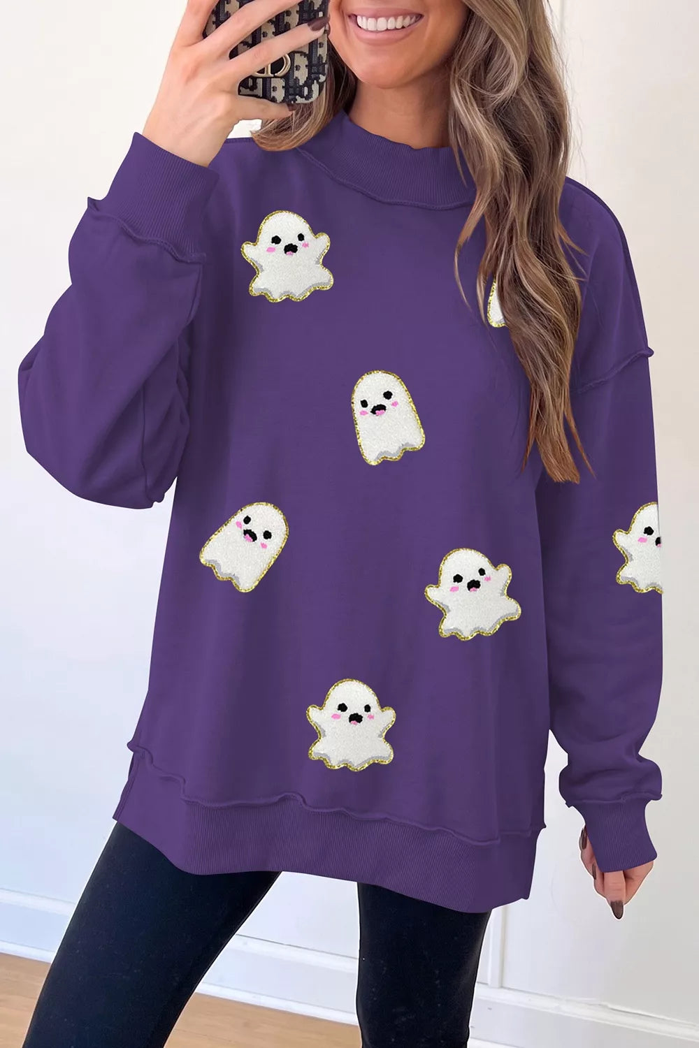 Petunia Ghost Mock Neck Tunic Sweatshirt