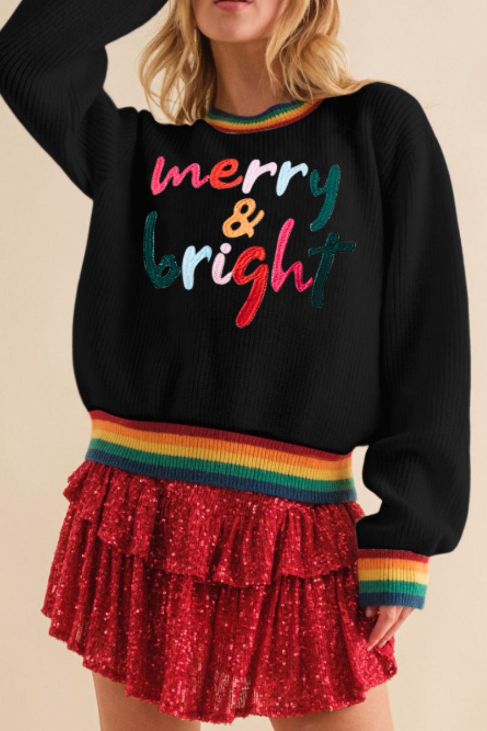 MERRY & BRIGHT Ribbed Round Neck Sweater-Multiple Color Options