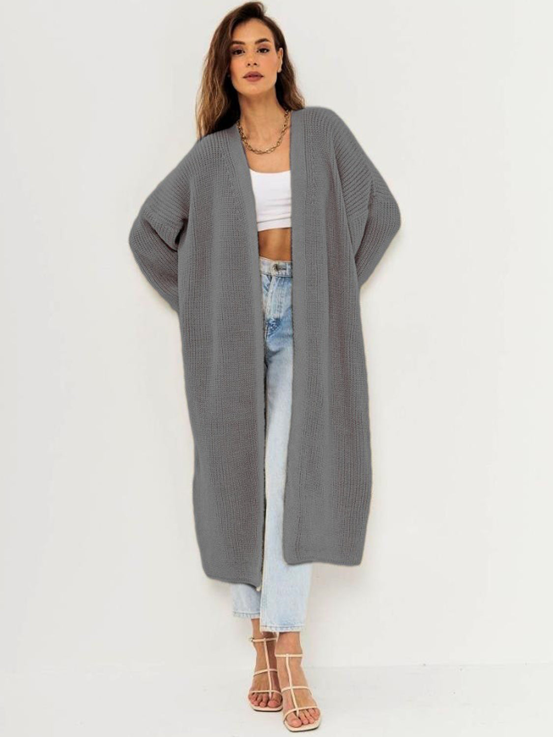 Esme Open Front Long Sleeve Longline Cardigan-Multiple Color Options