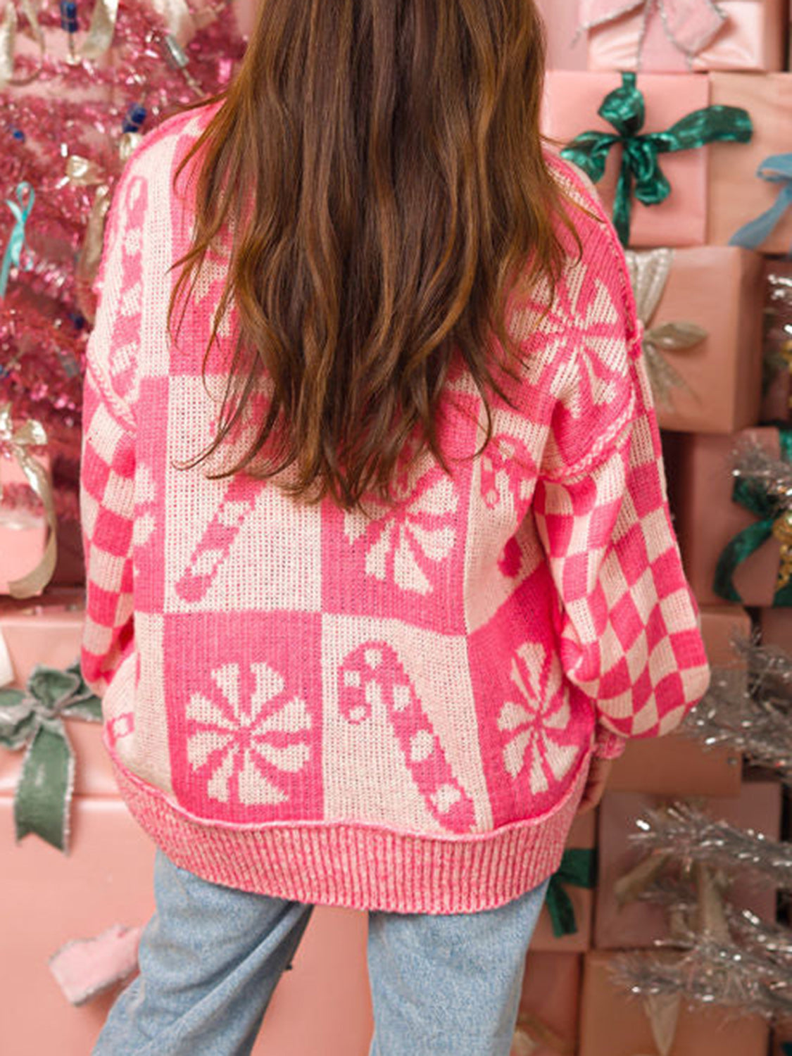 Cassia Candy Cane Round Neck Long Sleeve Sweater