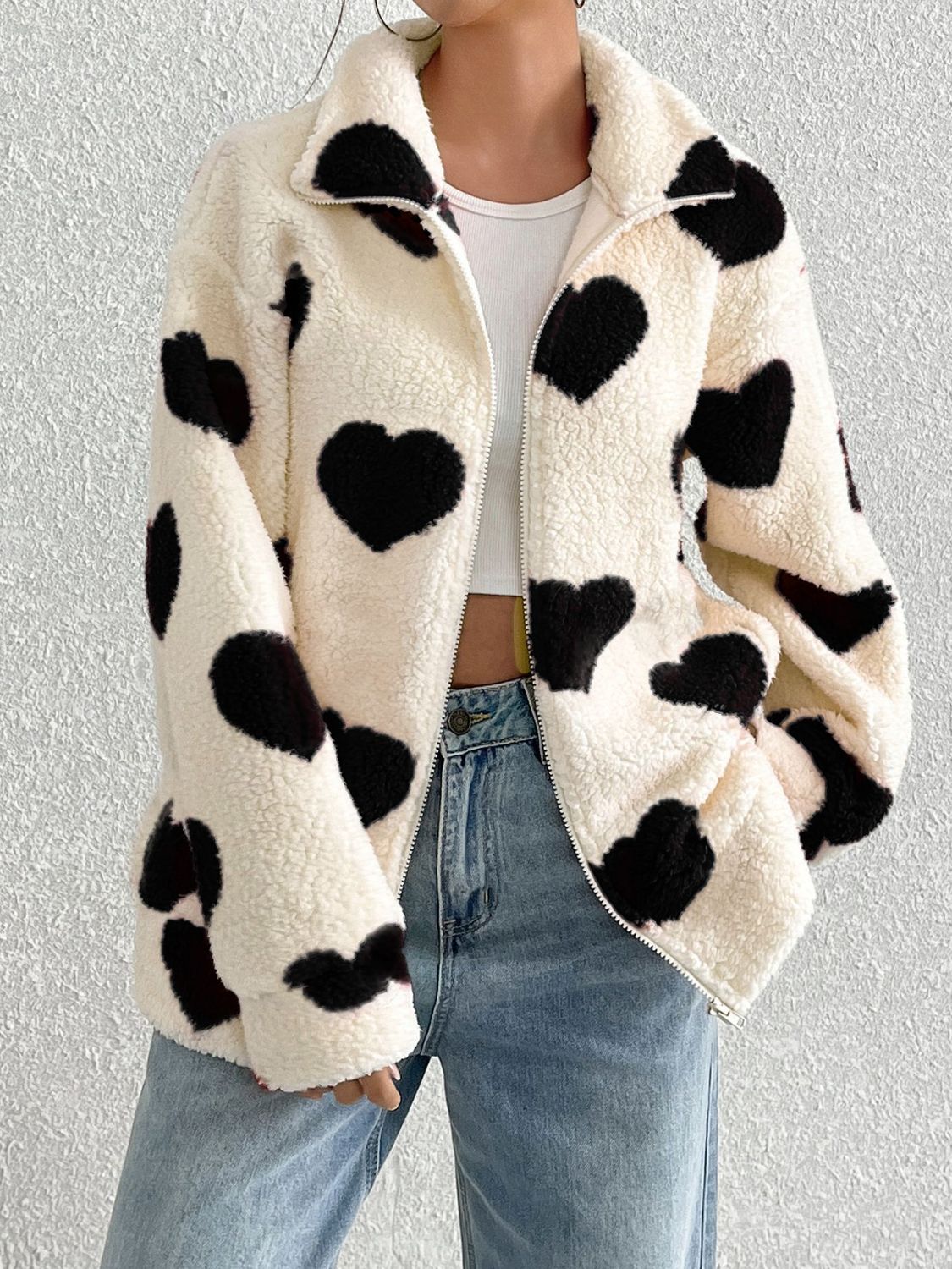 Sparrow Heart Zip Up Furry Jacket-Multiple Color Options