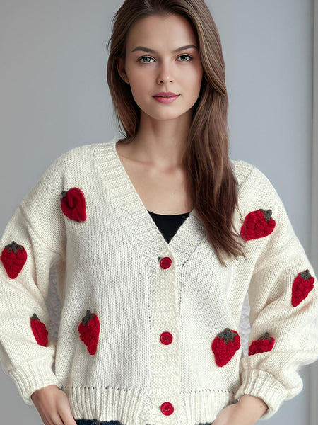 Strawberry Cake V-Neck Long Sleeve Cardigan