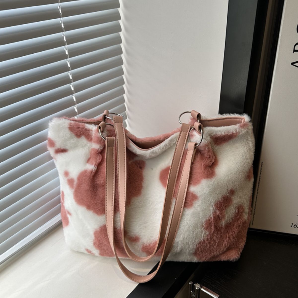 Maisie Cow Print Furry Tote Bag-Multiple Color Options