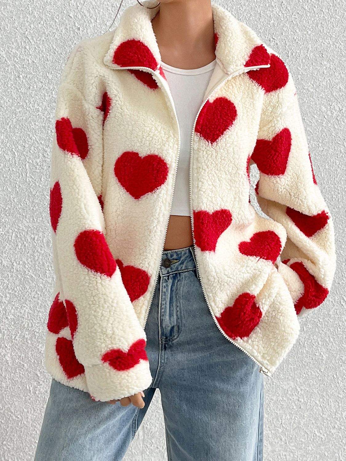 Sparrow Heart Zip Up Furry Jacket-Multiple Color Options