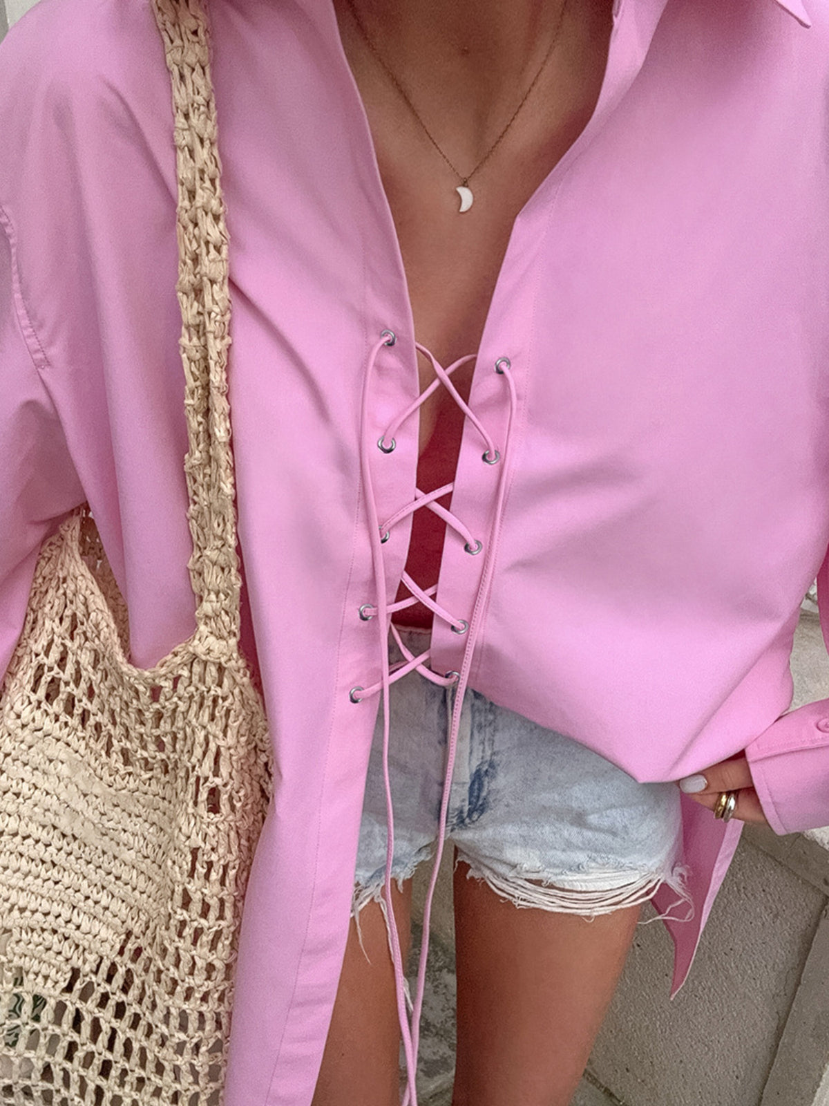 Adella Macey Lace-Up Oversized Shirt